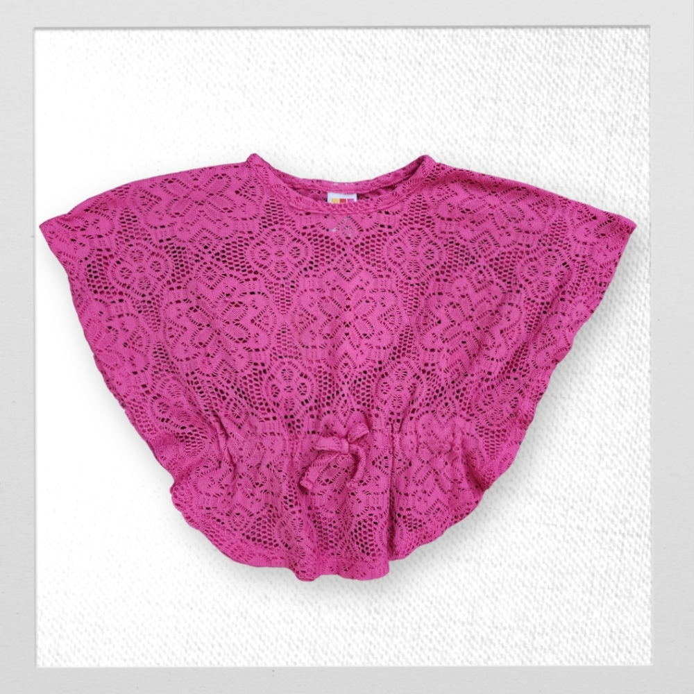 Magenta Pink Crochet Poncho Top, Kid's 24 Months